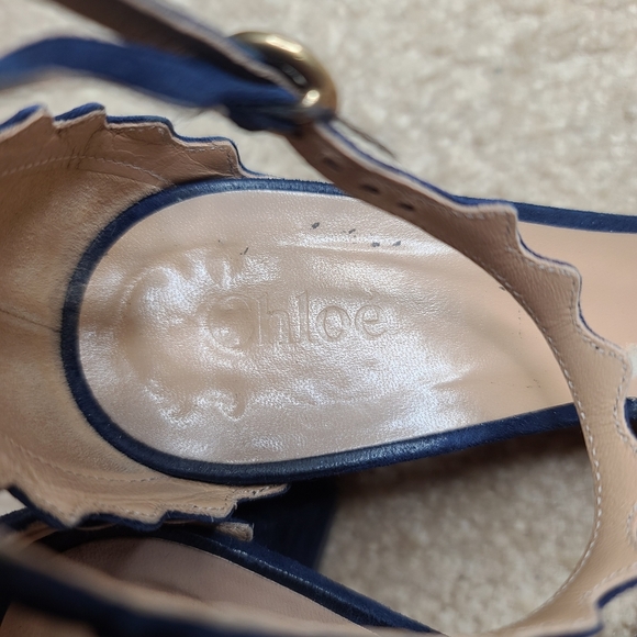 Chloe Navy Suede Scalloped D’Orsay Heels Size 39.5 - Picture 5 of 8